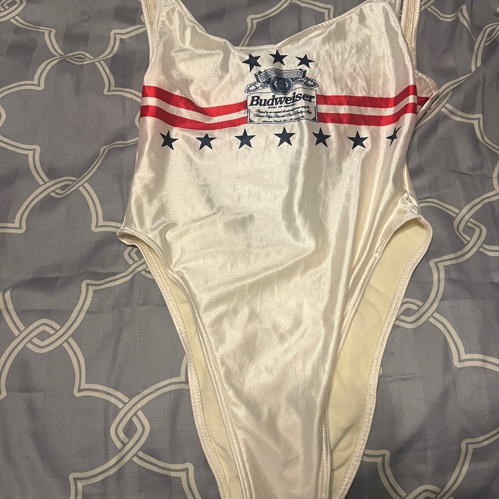 Budweiser vintage High-Cut One-Piece Swimsuit. Used and stretched. Size 7/8